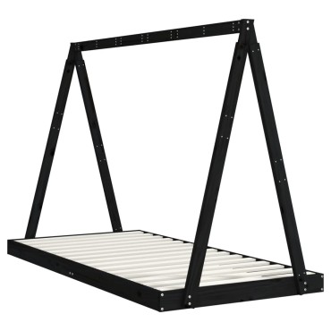 vidaXL Πλαίσιο Παιδικού Κρεβατιού Μαύρο 90x190cm Μασίφ Ξύλο Πεύκου 1 τεμ. - Μονό