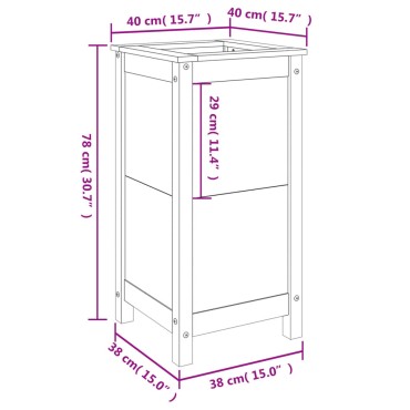vidaXL Ζαρντινιέρα Γκρι 40 x 40 x 78 εκ. από Μασίφ Ξύλο Πεύκου