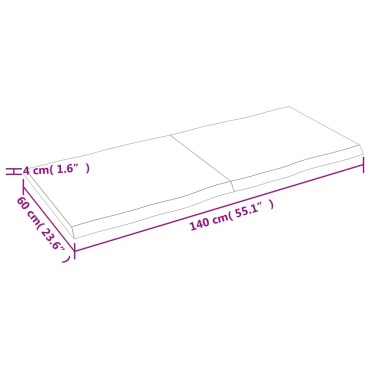 vidaXL Επιφ Τραπεζιού Αν Καφέ 140x60x(2-4)cm Ακατέργ. Μασίφ Ξύλο Δρυός