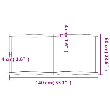 vidaXL Επιφ Τραπεζιού Αν Καφέ 140x60x(2-4)cm Ακατέργ. Μασίφ Ξύλο Δρυός