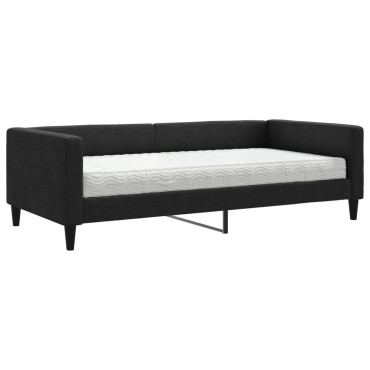 vidaXL Καναπές Κρεβάτι με Στρώμα Μαύρο 100x200cm Υφασμάτινο 1 τεμ. - Μονό