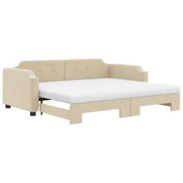 vidaXL Καναπές Κρεβάτι Συρόμενος Κρεμ 100x200cm Υφασμάτινος Στρώματα 1 τεμ. - Μονό