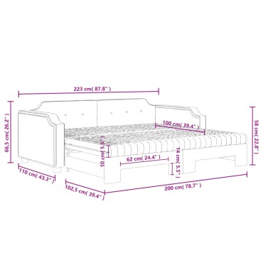 vidaXL Καναπές Κρεβάτι Συρόμενος Κρεμ 100x200cm Υφασμάτινος Στρώματα 1 τεμ. - Μονό