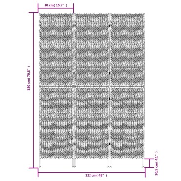 vidaXL Διαχωριστικό Δωματίου με 3 Πάνελ 122x180cm από Υάκινθο Νερού 1 τεμ.