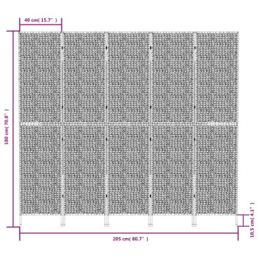 vidaXL Διαχωριστικό Δωματίου με 5 Πάνελ 205x180cm από Υάκινθο Νερού 1 τεμ.
