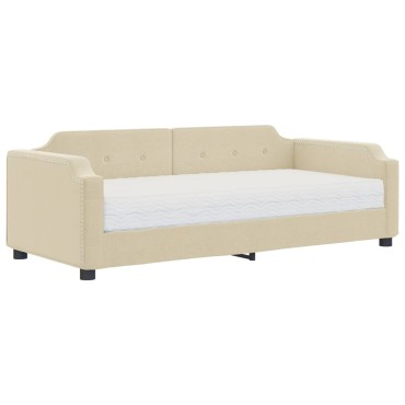 vidaXL Καναπές Κρεβάτι με Στρώμα Κρεμ 80x200cm Υφασμάτινο 1 τεμ. - Μονό