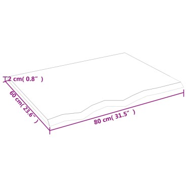 vidaXL Επιφάνεια Τραπεζιού Αν. Καφέ 80x60x2cm Επεξ. Μασίφ Ξύλο Δρυός 1 τεμ.