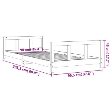 vidaXL Πλαίσιο Παιδικού Κρεβατιού 90x200cm από Μασίφ Ξύλο Πεύκου 1 τεμ. - Μονό
