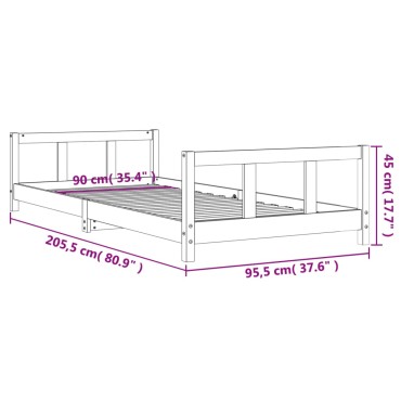 vidaXL Πλαίσιο Παιδικού Κρεβατιού Λευκό 90x200cm Μασίφ Ξύλο Πεύκου 1 τεμ. - Μονό