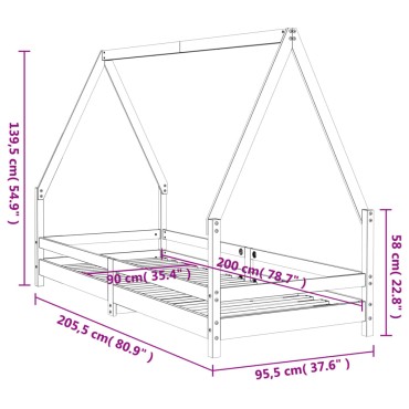 vidaXL Πλαίσιο Παιδικού Κρεβατιού 90x200cm από Μασίφ Ξύλο Πεύκου 1 τεμ. - Μονό