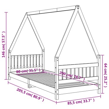 vidaXL Πλαίσιο Παιδικού Κρεβατιού Λευκό 80x200cm Μασίφ Ξύλο Πεύκου 1 τεμ. - Μονό