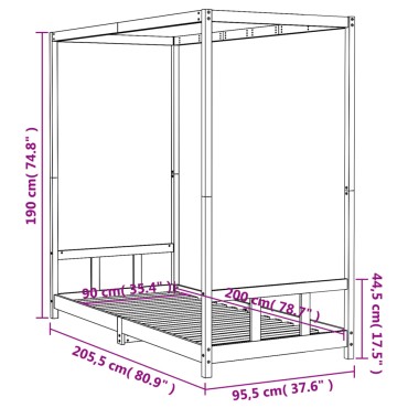 vidaXL Πλαίσιο Παιδικού Κρεβατιού 90x200cm από Μασίφ Ξύλο Πεύκου 1 τεμ. - Μονό
