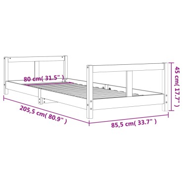 vidaXL Πλαίσιο Παιδικού Κρεβατιού 80x200cm από Μασίφ Ξύλο Πεύκου 1 τεμ. - Μονό