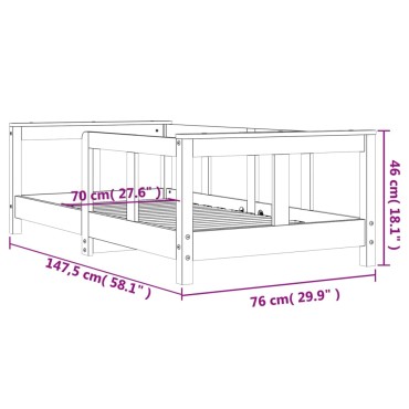 vidaXL Πλαίσιο Παιδικού Κρεβατιού Λευκό 70x140cm Μασίφ Ξύλο Πεύκου 1 τεμ. - Μονό