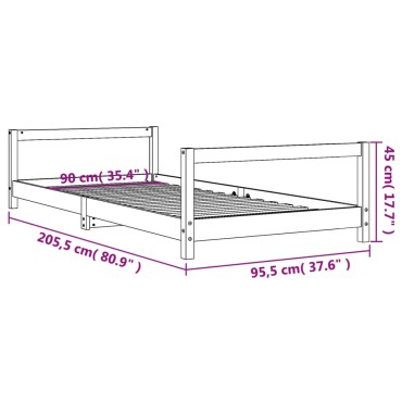 vidaXL Πλαίσιο Παιδικού Κρεβατιού 90x200cm από Μασίφ Ξύλο Πεύκου 1 τεμ. - Μονό