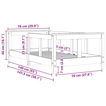 vidaXL Πλαίσιο Παιδικού Κρεβατιού 70x140cm από Μασίφ Ξύλο Πεύκου 1 τεμ. - Μονό