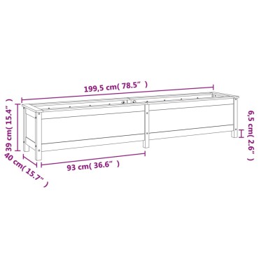 vidaXL Ζαρντινιέρα Υπερυψωμένη Λευκή 199,5x40x39 εκ. Μασίφ Ξύλο Πεύκου