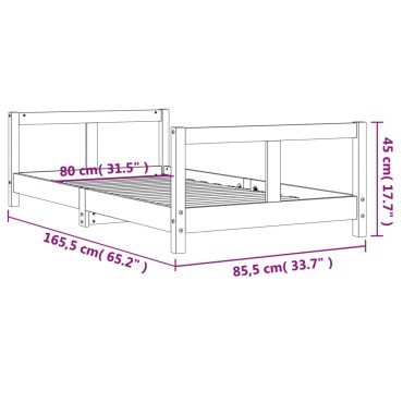 vidaXL Πλαίσιο Παιδικού Κρεβατιού Λευκό 80x160cm Μασίφ Ξύλο Πεύκου 1 τεμ. - Μονό