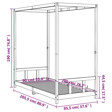 vidaXL Πλαίσιο Παιδικού Κρεβατιού Μαύρο 90x200cm Μασίφ Ξύλο Πεύκου 1 τεμ. - Μονό