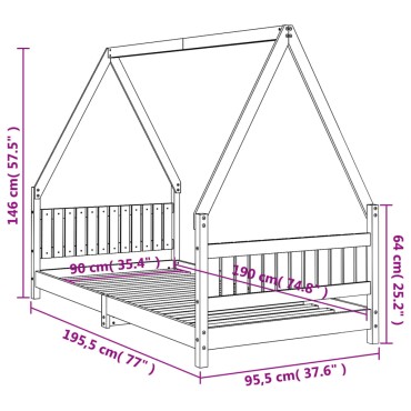 vidaXL Πλαίσιο Παιδικού Κρεβατιού 90x190cm από Μασίφ Ξύλο Πεύκου 1 τεμ. - Μονό
