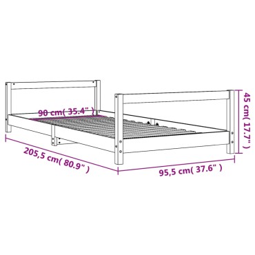 vidaXL Πλαίσιο Παιδικού Κρεβατιού Μαύρο 90x200cm Μασίφ Ξύλο Πεύκου 1 τεμ. - Μονό