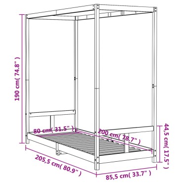 vidaXL Πλαίσιο Παιδικού Κρεβατιού Μαύρο 80x200cm Μασίφ Ξύλο Πεύκου 1 τεμ. - Μονό