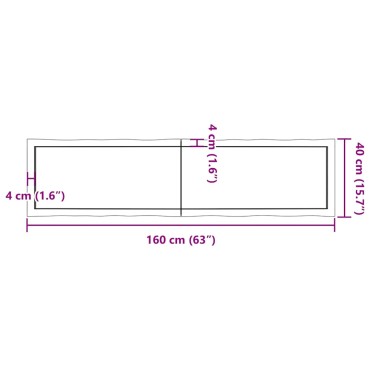 vidaXL Επιφ. Τραπεζιού Σκ Γκρι 60x40x(2-4)cm Επεξ Μασίφ Ξύλο Live Edge 1 τεμ.