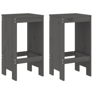 vidaXL Σκαμπό Μπαρ 2 τεμ. Γκρι 40x36x75cm από Μασίφ Ξύλο Πεύκου