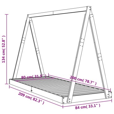 vidaXL Πλαίσιο Παιδικού Κρεβατιού Λευκό 80x200cm Μασίφ Ξύλο Πεύκου 1 τεμ. - Μονό