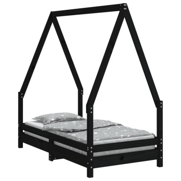 vidaXL Πλαίσιο Κρεβατιού Μαύρο70x140cm από Μασίφ Ξύλο Πεύκου 1 τεμ. - Μονό