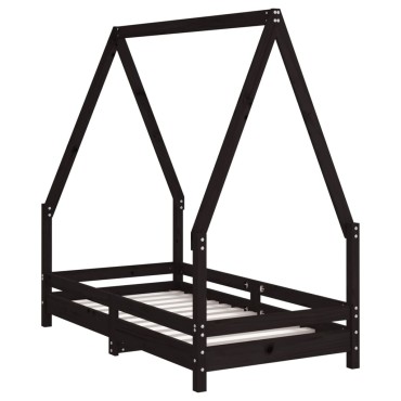 vidaXL Πλαίσιο Κρεβατιού Μαύρο70x140cm από Μασίφ Ξύλο Πεύκου 1 τεμ. - Μονό