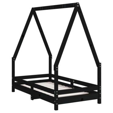 vidaXL Πλαίσιο Κρεβατιού Μαύρο70x140cm από Μασίφ Ξύλο Πεύκου 1 τεμ. - Μονό