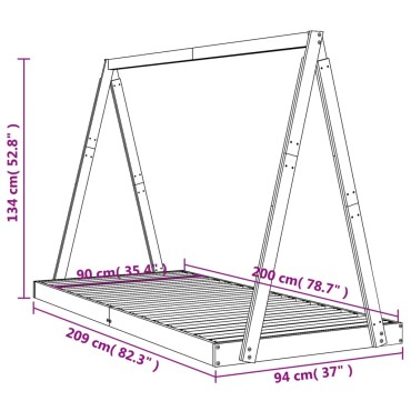 vidaXL Πλαίσιο Παιδικού Κρεβατιού 90x200cm από Μασίφ Ξύλο Πεύκου 1 τεμ. - Μονό