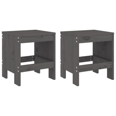 vidaXL Σκαμπό Κήπου 2 τεμ. Γκρι 40x36x45cm από Μασίφ Ξύλο Πεύκου