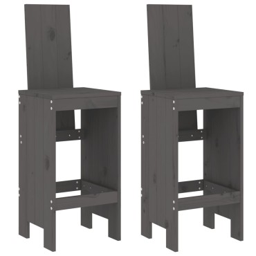 vidaXL Σκαμπό Μπαρ 2 τεμ. Γκρι 40x42x120cm από Μασίφ Ξύλο Πεύκου