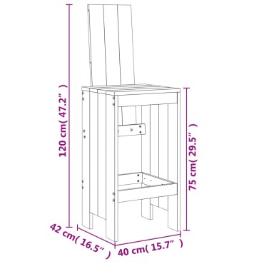 vidaXL Σκαμπό Μπαρ 2 τεμ. Γκρι 40x42x120cm από Μασίφ Ξύλο Πεύκου