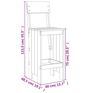 vidaXL Σκαμπό Μπαρ 2 τεμ. 40x48,5x115,5cm από Μασίφ Ξύλο Πεύκου