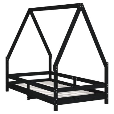 vidaXL Πλαίσιο Παιδικού Κρεβατιού Μαύρο 80x160cm Μασίφ Ξύλο Πεύκου 1 τεμ. - Μονό