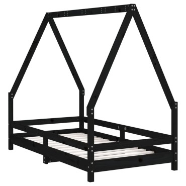 vidaXL Πλαίσιο Παιδικού Κρεβατιού Μαύρο 80x160cm Μασίφ Ξύλο Πεύκου 1 τεμ. - Μονό