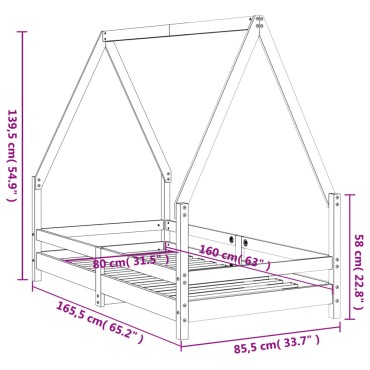 vidaXL Πλαίσιο Παιδικού Κρεβατιού Μαύρο 80x160cm Μασίφ Ξύλο Πεύκου 1 τεμ. - Μονό