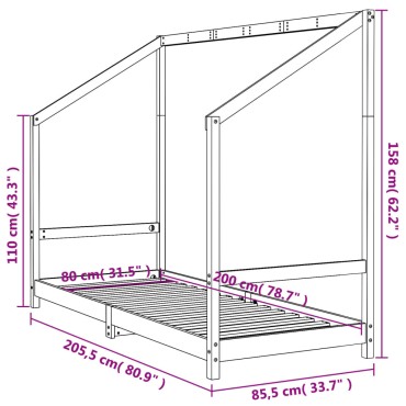 vidaXL Πλαίσιο Παιδικού Κρεβατιού Λευκό 80x200cm Μασίφ Ξύλο Πεύκου 1 τεμ. - Μονό