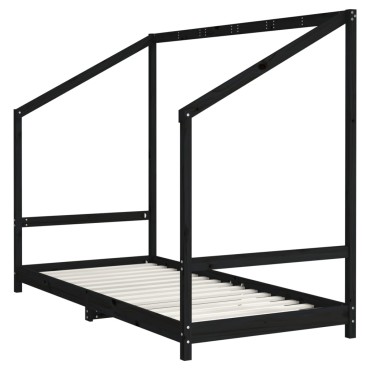 vidaXL Πλαίσιο Παιδικού Κρεβατιού Μαύρο 90x200cm Μασίφ Ξύλο Πεύκου 1 τεμ. - Μονό