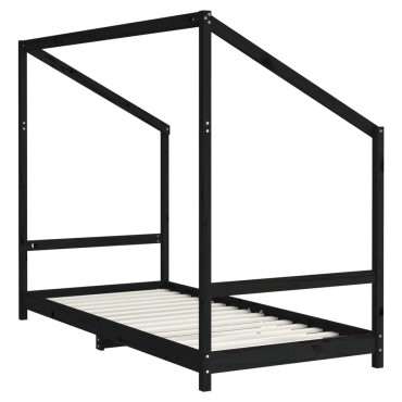 vidaXL Πλαίσιο Παιδικού Κρεβατιού Μαύρο 90x200cm Μασίφ Ξύλο Πεύκου 1 τεμ. - Μονό