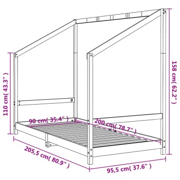 vidaXL Πλαίσιο Παιδικού Κρεβατιού Μαύρο 90x200cm Μασίφ Ξύλο Πεύκου 1 τεμ. - Μονό