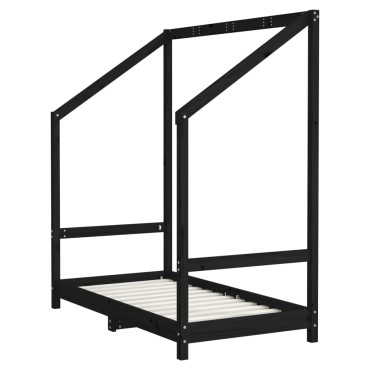 vidaXL Πλαίσιο Κρεβατιού Μαύρο70x140cm από Μασίφ Ξύλο Πεύκου 1 τεμ. - Μονό