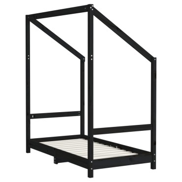 vidaXL Πλαίσιο Κρεβατιού Μαύρο70x140cm από Μασίφ Ξύλο Πεύκου 1 τεμ. - Μονό