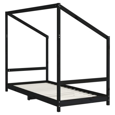 vidaXL Πλαίσιο Παιδικού Κρεβατιού Μαύρο 90x190cm Μασίφ Ξύλο Πεύκου 1 τεμ. - Μονό