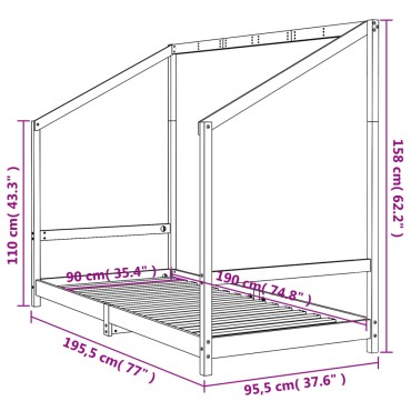 vidaXL Πλαίσιο Παιδικού Κρεβατιού Μαύρο 90x190cm Μασίφ Ξύλο Πεύκου 1 τεμ. - Μονό