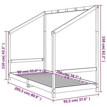 vidaXL Πλαίσιο Παιδικού Κρεβατιού Λευκό 90x200cm Μασίφ Ξύλο Πεύκου 1 τεμ. - Μονό