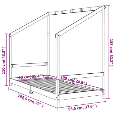 vidaXL Πλαίσιο Παιδικού Κρεβατιού 90x190cm από Μασίφ Ξύλο Πεύκου 1 τεμ. - Μονό